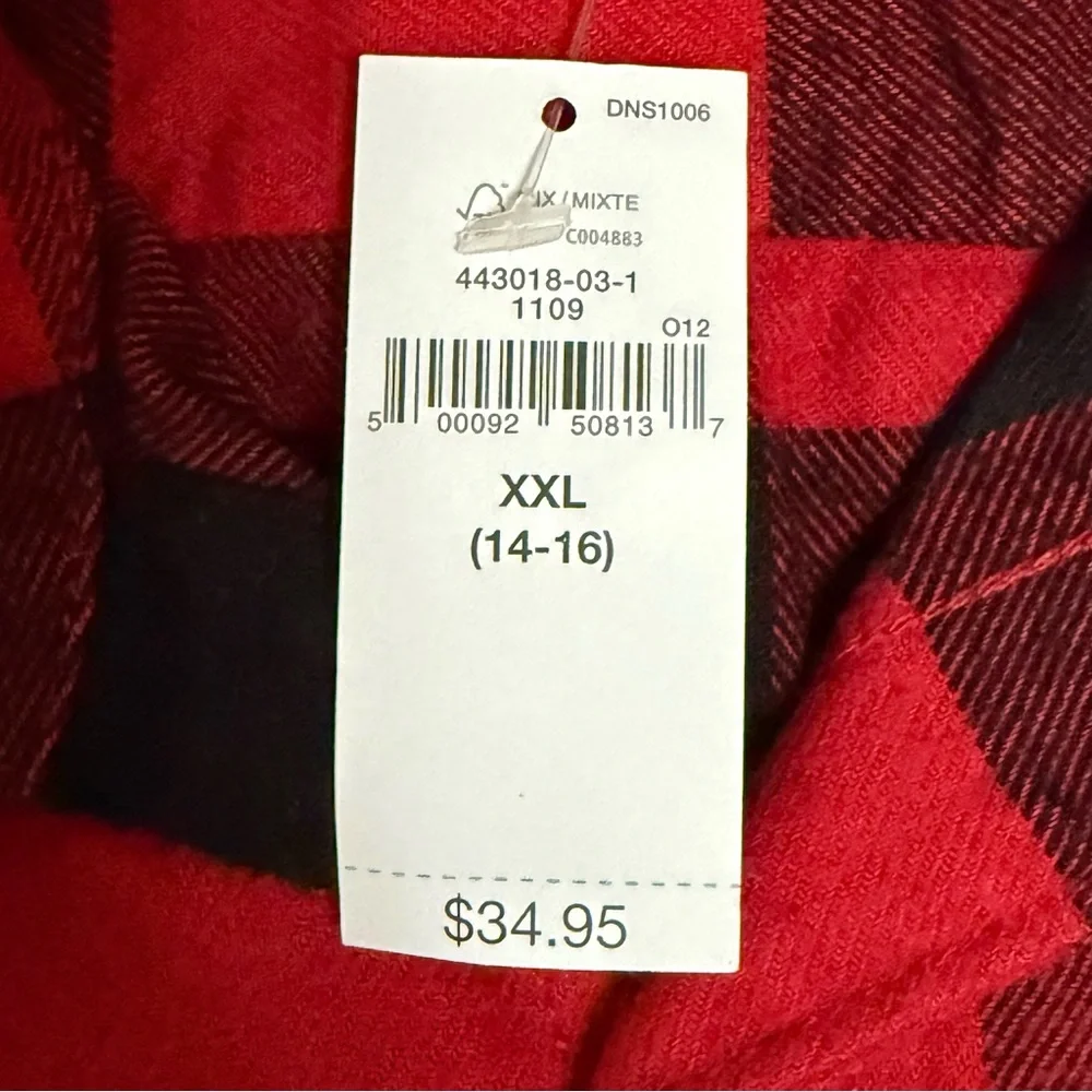 NWT Gap Kids Flannel LS Shirt 100% Organic Cotton Red Buffalo Plaid Sz XXL 14/16